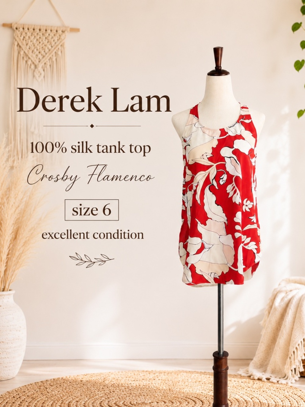 Silk Tank Top Derek Lam Crosby Flamenco Size 6 Excellent Condition
